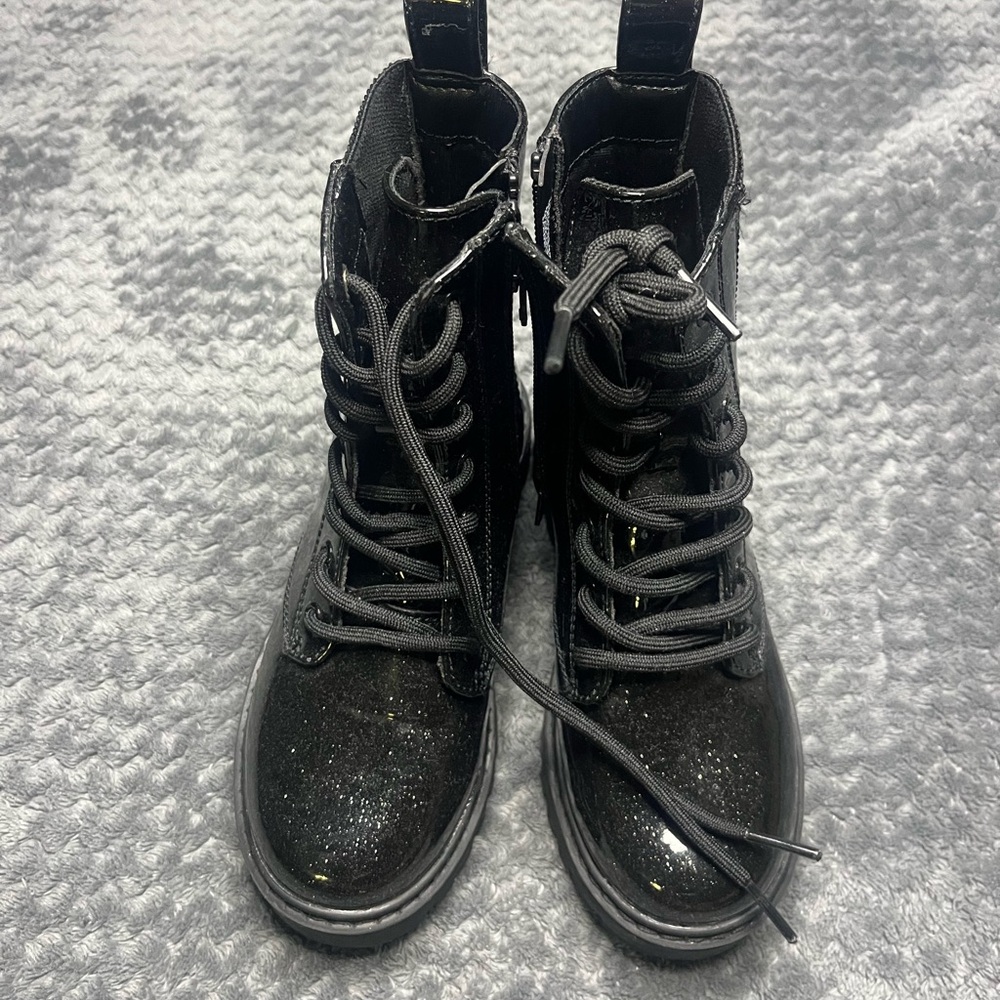 Black Glitter Combat Boots